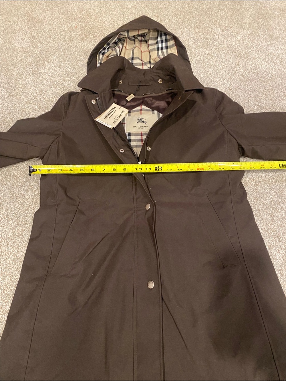 Burberry London Kayla water repellent Dark Brown Hooded Trench Coat Plaid Lining - Picture 3 of 10